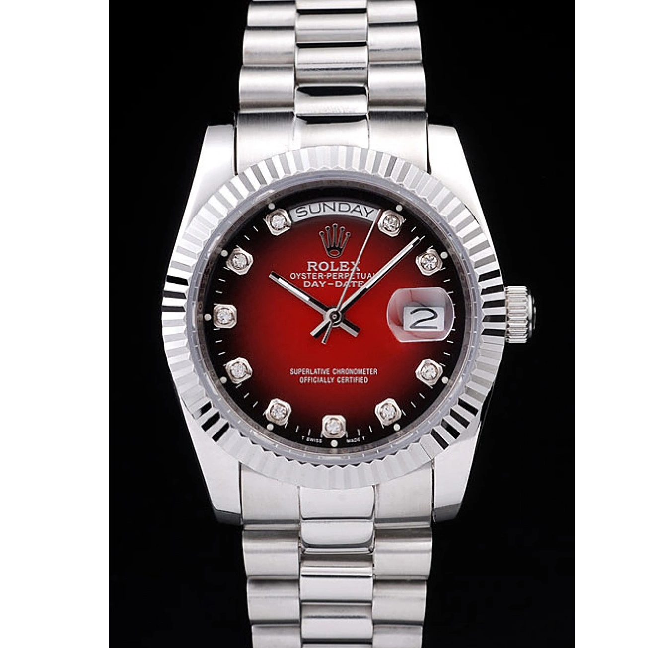 Aaa replica Day-Date Stainless Steel Red Tone Polished Dial Rolex Two 0713